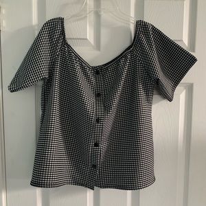 Boohoo Gingham Button Off-Shoulder Top